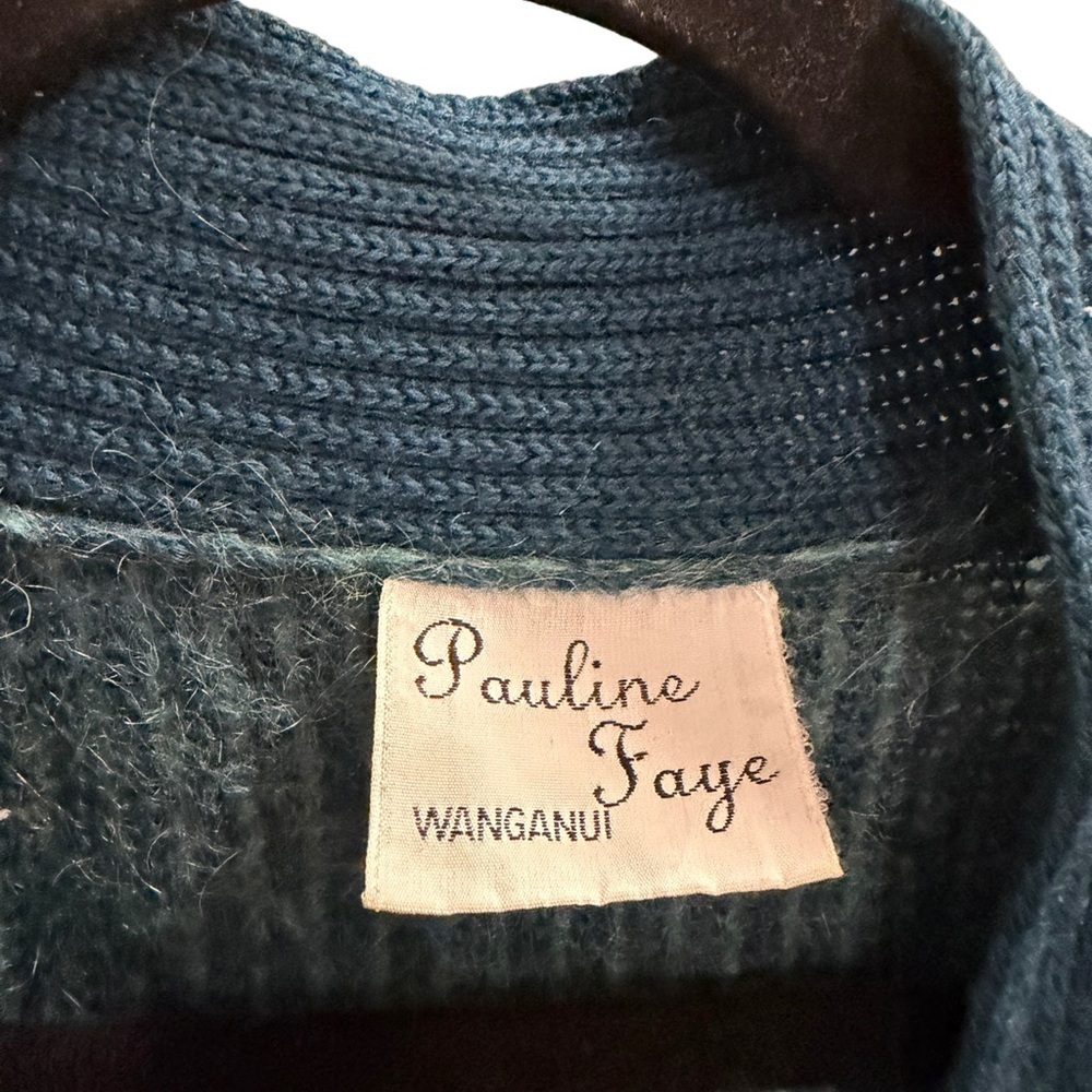 Vintage Pauline Faye Mohair Wool Cardigan Green Blue Size Large - Picture 7 of 9